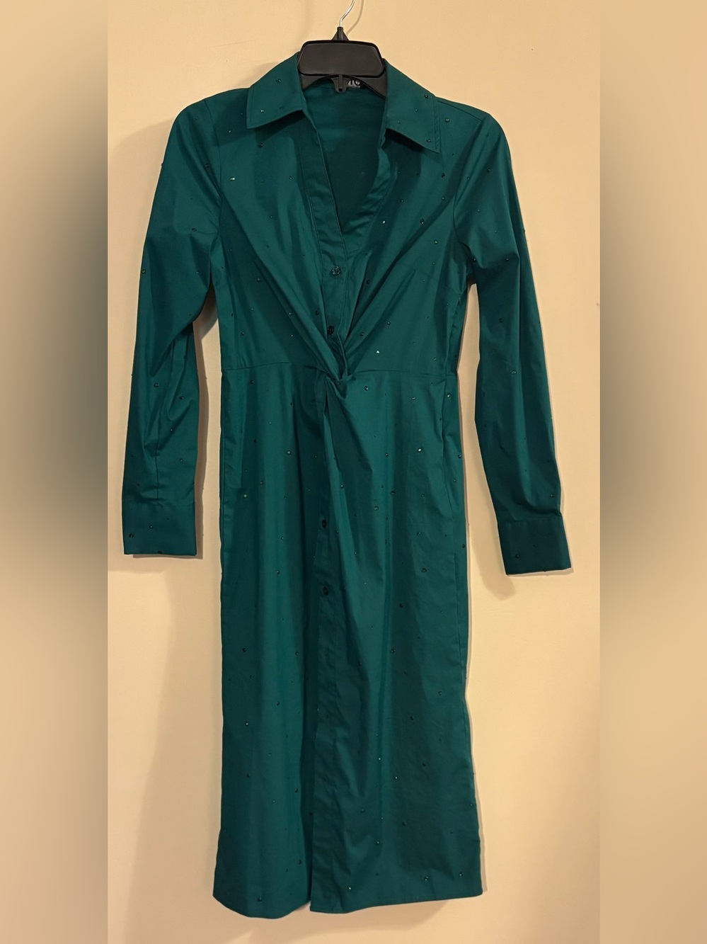 International concepts long sleeve button down green knee length dress XS